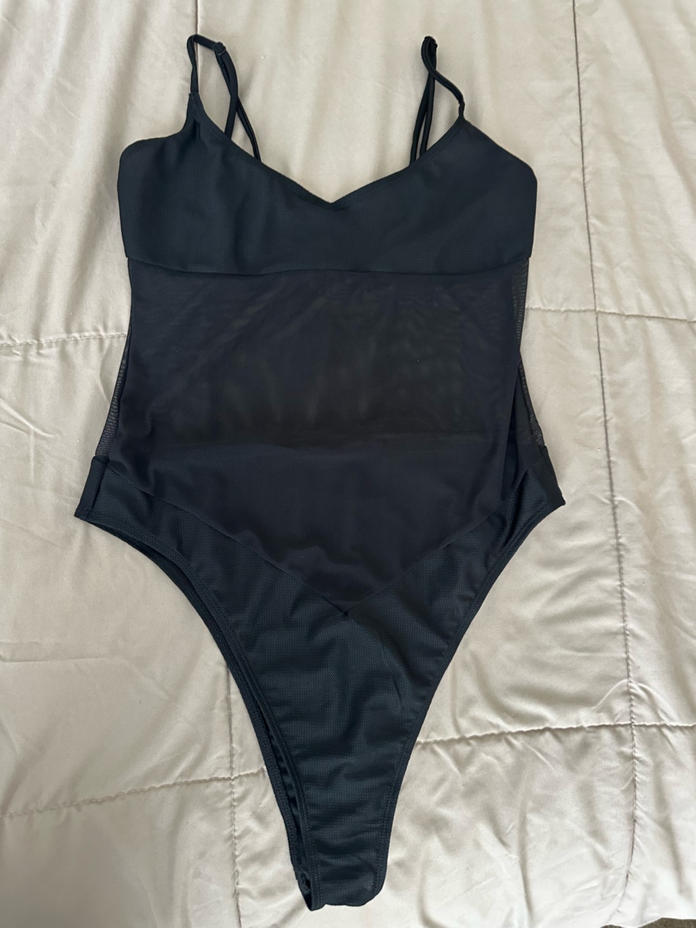 New, Black Mesh Panel One-Piece Swimsuit - Women Swim - Picture 2 of 4